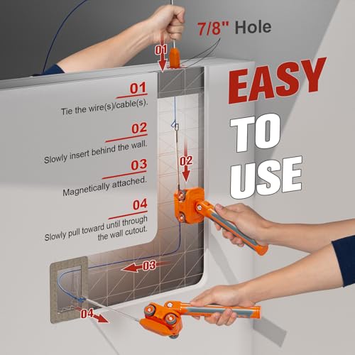 Magnetic Wire Puller for Electrical Wiring – Rare-Earth Magnets, Stainless-Steel Leader for Easy Cable Pulling in Walls & Tight Spaces, Doubles as Stud Finder, Includes High-Quality Hard Plastic Case