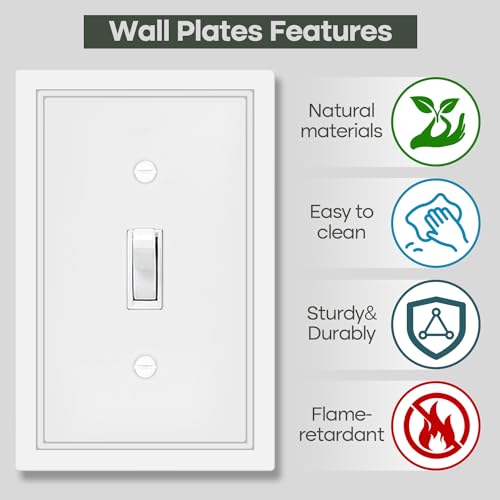 4 Pack White Decorative Single Toggle Light Switch Cover Plate - size: 1 Gang Single Toggle