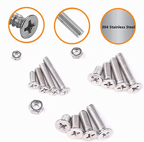 480Pcs #2-56#4-40#6-32 UNC Stainless Steel Phillips Flat Head Countersunk Machine Screws Nuts Assortment Kit - size: #2-56,#4-40,#6-32
