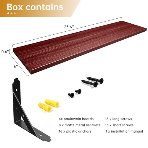 ROMGUAR CRAFT Wood Wall Floating Shelves Set of 4, 23.6" x 6" - Red - color: Red, size: 23.6" x 6"