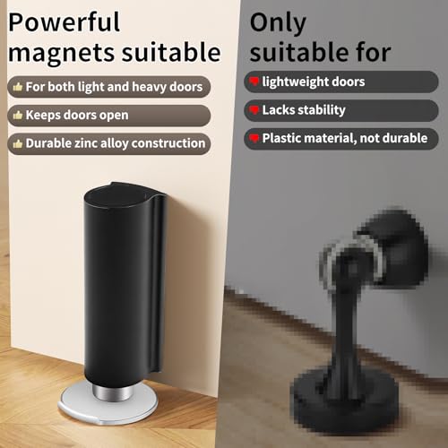 Magnetic Door Stoppers Black WYGWP Stainless Steel No Drilling Wedge Stops Heavy Duty Catch Holder to Keep Doors Open - color: Black Door Stop