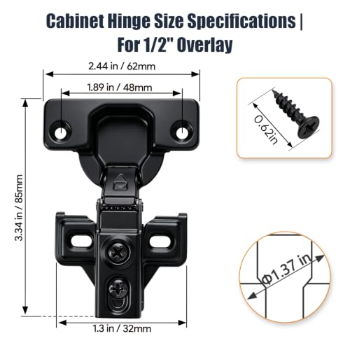 Mousike 100 Pack (50 Pair) Soft Close Cabinet Hinges, 1/2 Overlay Soft Close Hinges for Kitchen Cabinet, Stainless Steel, Built-in Damper, 100 Degree Opening Angle, 6 Way Adjustment - color: Black, size: 100 Pack