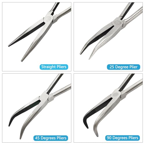 4-Piece 11" Extra Long Nose Pliers Set with Insulated Comfort Grip Handles - size: 4 Pieces - 11" - Straight/25°/45°/90°