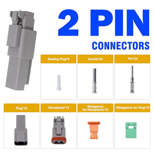 12 Sets Deutsch Connector Kit, 2 Pin Way Deutsch DT Connector - style: 12 Sets 2 Pin
