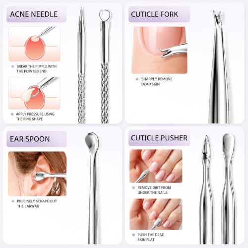 Manicure Set, Stainless Steel Nail Clipper Set with Travel Case - color: Silver and Purple