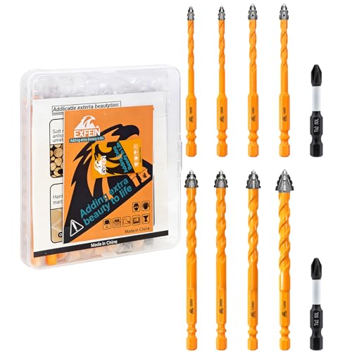 10pcs Masonry Drill Bit Set 3/16" (5mm) to 1/2" (12mm), EXFEIN Serrated Drill Bits Set for Wood Plastic Tile Concrete Brick Marble with 1/4 Inch Quick-fit Hex Shank - size: Set 4(10-Pack)