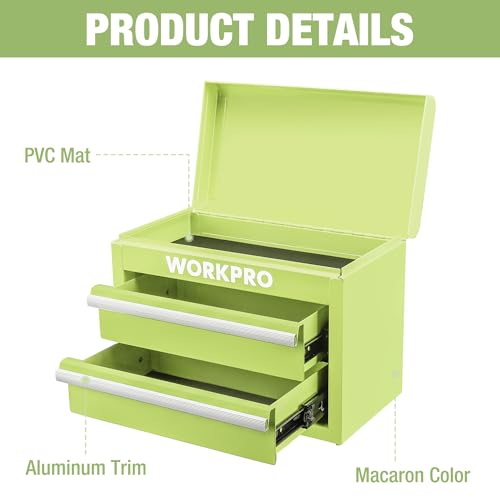 WORKPRO Metal Mini Tool Box with 2 Drawers and Top Storage - color: Macaron Green