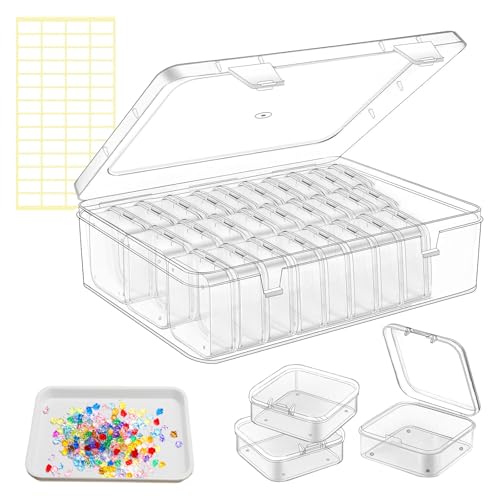Bead Organizer Box, 62 Pcs Small Beads Organizers, With Classification Tags and Trays, Plastic Bead Organizer Applicable to Jewelry, Diamonds, Clay Beads, Screws, Seeds, Small Parts - color: Transparent 30 pack