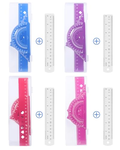 Honagu Triangular Ruler Set, 4+1Pieces Aluminum Alloy Ruler, Metal Drafting Ruler, Geometric Protractor for Students, School Office Supplies (Red, 20cm) - color: Red