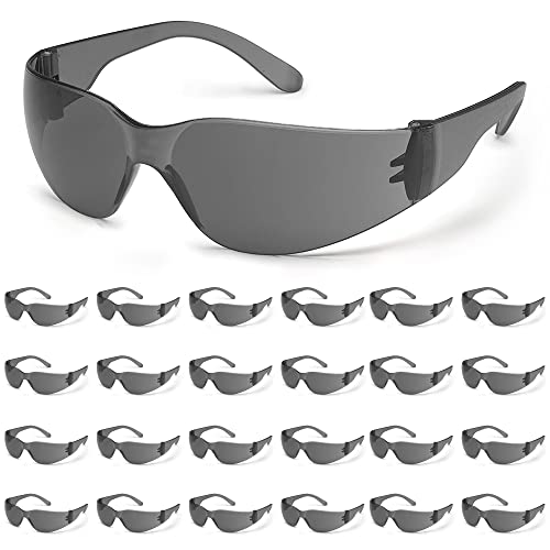 ATERET 24 Pairs Safety Glasses, Scratch and Impact Resistant, Polycarbonate ANSI Z87.1 Lens, Protective Eyewear for Lab, Industrial, Carpentry, Shooting (Grey) - color: Grey, size: 24 pairs