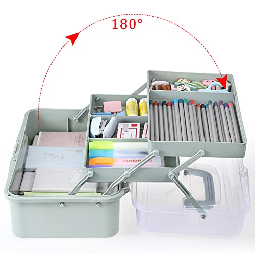 BTSKY 3-Layer Plastic Dividing Storage Box Craft Organizer and Storage - color: Haze Green