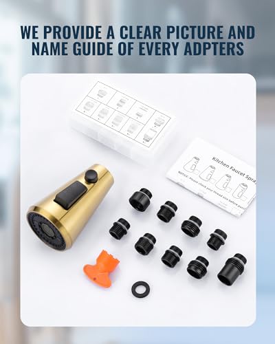 Pull Down Spray Head Replacement - for Kitchen Faucet Sprayer Head with 9 Adapters, 3 Function Pull Out Faucets Spray Nozzle Compatible with Moen, American Standard Faucets, Brushed Gold - color: Brushed Gold