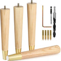 Airy Abode Premium Ash Wood Furniture Legs with Gold Caps (Full Install Kit) - Pick Your Size and Color - color: Ash / Gold, size: 12 Inches