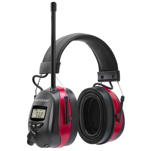 Bluetooth 6.0 AM FM Radio Headphone,Earmuff for Mowing,Construction - color: Red