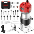 TEENO Wood Router Tool, 6.5 Amp 1.25 HP Wood Routers for Woodworking, 6 Variable Speeds, Aluminum 1/4" Compact Router With 15-Pc Tungsten Carbide Router Bits, Edge & Roller Guides, Carrying Case - color: Silver Red