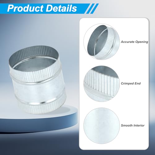 PATIKIL 5 Inch Duct Connector Coupling, 2 Pcs Galvanized Steel Straight Dryer Vent Coupler Flexible Ducting Collar Connector Round Crimped Ventilation Duct Extension for HVAC System Pipe - size: 5 Inch