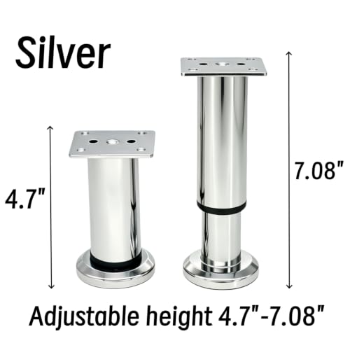 4Pcs Adjustable Silver Metal Furniture Legs 4.7-7.08 Inch Cabinet Desk Sofa - color: Silver, size: 4.7"-7.08"-Set of 4