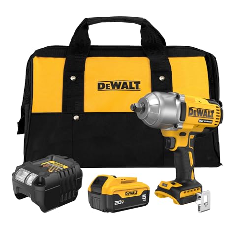 DEWALT 20V MAX Cordless Impact Wrench with Hog Ring Anvil, Brushless High Torque 1/2 Impact Gun, 4-Mode Speed, Includes Battery, Charger and Kit Bag (DCF900P1)