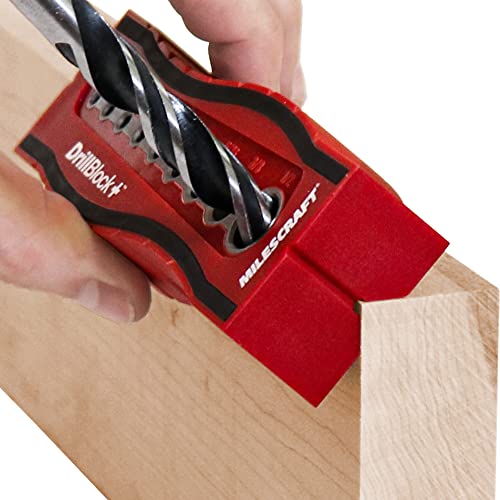 Milescraft 1336 Drill Block Plus- Handheld Drilling Guide, Drilling Jig with Drill Guides for 9 of the Most Common Imperial Drill Bit Sizes, Precision Drilling Tool Accessory