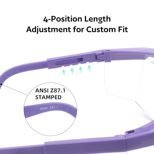 UKNOW Safety Glasses 2 Pack - Anti Fog Safety Goggles ANSI Z87.1 - Adjustable Protective Eyewear - Clear Lens Lab Goggles - color: Purple