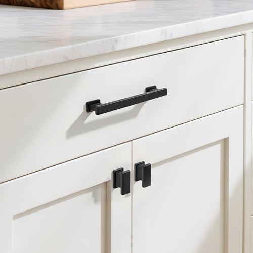 KNOBWELL 6 Pack Matte Black Solid Cabinet Pulls 5 Inch(128mm) Hole Center Kitchen Cabinet Handles,Cabinet Hardware for Cupboard Drawer Pulls - color: Matte Black, size: Hole Center：5 inch（128mm）