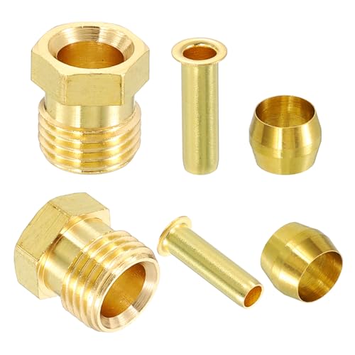 uxcell 4 Set Fit for 6mm Tube Brass Compression Assortment Kit, Sleeve Ferrule & Nut Kit & Insert Tube Fittings for Water Oil Air Pipe - size: 6mm