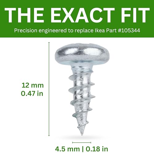Spare Hardware Parts Replacement for IKEA Furniture Screw Chipboard Flat TRX Screw - Part #105344 | Chipboard Screw M4.5-2.0×12 Full Thread with PZD2 Recess | Pack of 24 - size: 105344