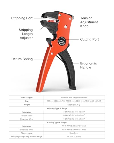 VCELINK Automatic Quickstrip Wire Stripper & Cutter 2-in-1, Black - color: Black