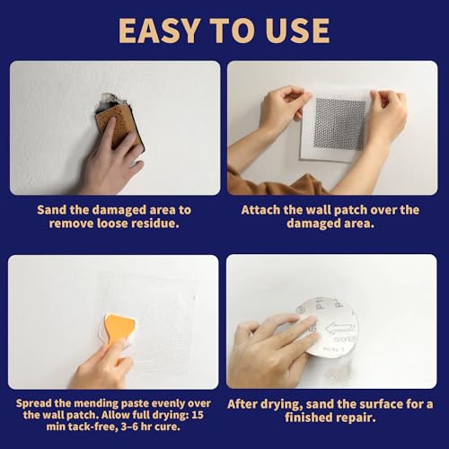 Breliter Drywall Patch Repair Kit - Drywall Repair Kit for Wall Texture, Holes, Cracks, Graffiti & Stains, Patches/Scrapers/Sandpaper/Texture Sponge/Putty Knife, Formaldehyde-Free, White (8.8oz)