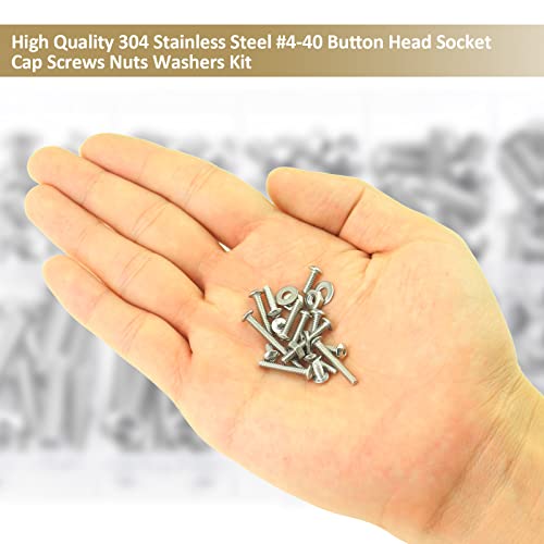 252 Pieces #4-40 x 3/16", 1/4", 5/16", 3/8", 1/2", 5/8", 3/4", 1", Button Head Socket Cap Screws Nuts Washers Assortment Kit, 304 Stainless Steel, Fully Machine Thread - size: #4-40, style: Button Head