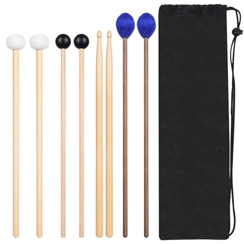 Drum Mallets Kit – 4 Pairs (T1 General Mallets, Rubber, Marimba, 5A Drumsticks), Percussion Instrument Beginner Accessories for Steel Drum, Bass Drum, Glockenspiel, Xylophone Mallet - size: 4 pairs
