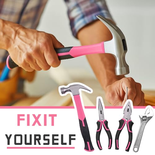 63 Piece Pink Tool Set,Household Tool Kit with Bag for Women, Home, Garage, Office and College Dormitory Use