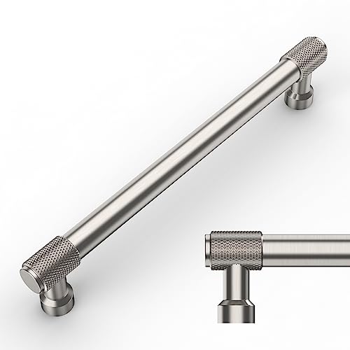Amerdeco 10 Pack Brushed Satin Nickel Knurled Cabinet Pulls - 6.3 Inch(160mm) Hole Center Kitchen Cabinet Handles Drawer Pulls Hardware ZH0034 - color: Brushed Satin Nickel, size: 6.25"/160mm Hole Center