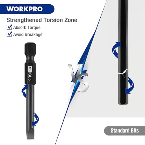 WORKPRO 10PCS Slotted Phillips Screwdriver Bit Set, Magnetic 1/4" Hex Shank - color: Phillips&slotted