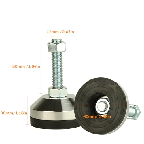 Heavy Duty Leg levelers ， Leveling Legs 2.36" Dia Base,Adjustable feet levelers M12 Thread, 1300 Lb Capacity,Capacity for Workbench, Machine, Cabinet (D60xM12x50,4 Pcs, Black) - size: D60xM12x50,4 Pcs