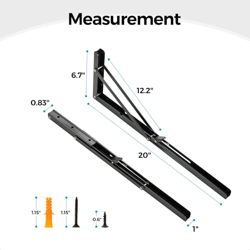 Matte Black Folding Shelf Brackets, 20 Inch, 4 Pack - size: 20 Inch