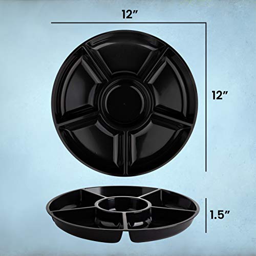 Plasticpro 6 Sectional Round Plastic Serving Tray/Platter (2, Black) - color: Black