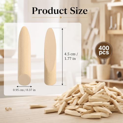 400 Pcs Solid Wood Pocket Hole Plugs, 3/8 Inch Pine Wood Plugs for Screw Holes, Wooden Hole Plug for Pocket Holes Jig Woodworking Tool, Resistant to Breakage, Fits for Various Woodworking Projects