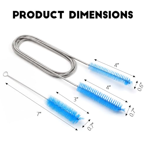 2PCS Flexible Long Drain Brush, 78 Inch Nylon Stainless Steel Tube Cleaning Brush, Slim Long Hose Pipe Cleaning Tool for Auto Sunroof Drain Hole, Car Fridge, Kitchen Sink (Double End-Blue) - color: Double End-blue