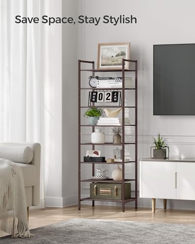 SONGMICS 8-Tier Metal Shoe Rack, Vertical Shelf, Holds up to 18 Pairs - color: Bronze, size: 8 Tiers (12"D x 17.6"W)