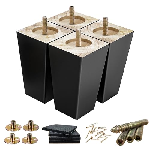 SHANJUE 5 Inch Black Couch Legs - Square Wood Sofa Legs for Furniture, 4PC - size: 5 inch
