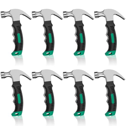 8 Pack 12 oz Small Hammer Set,Mini Claw Hammer Stubby Hammer Small Craft Hammers Camping Hammer with Soft Rubber for Picture Hanging Crafts Tent Household Projects