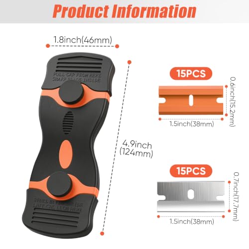 2 Pack Double-Ended Razor Blade Scraper, 30 Blades (Orange) - color: 2 Orange