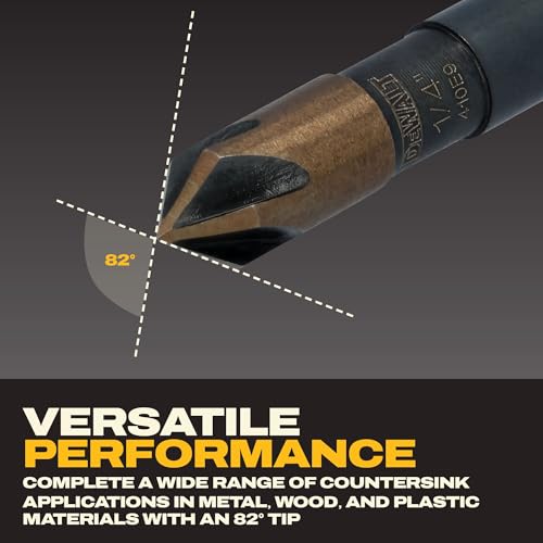 DEWALT Countersink Drill Bit Set for Wood, Metal, Plastic, 5 Pc,1/4, 3/8, 1/2, 5/8, 3/4 Inch Industrial Grade High Speed Steel Twist Countersink Set, Black and Gold (DWAMDB5SETCS)