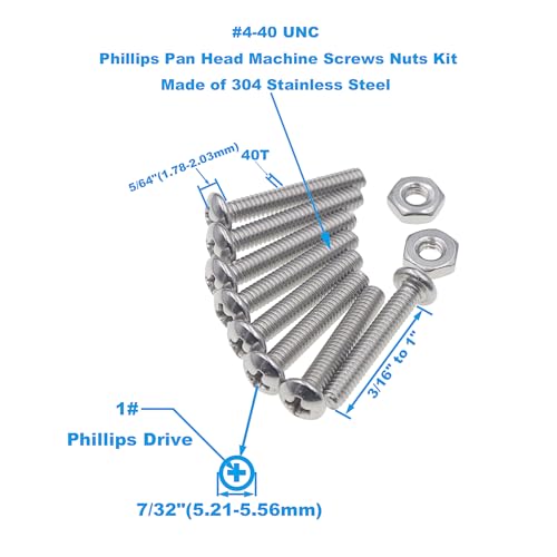 #4-40 UNC 304 Stainless Steel Phillips Pan Head Screw & Hex Nut Kit - size: #4-40UNC