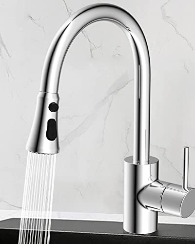 Hibbent Pull Down Kitchen Faucet Head Replacement with 15 Adapters - color: Chrome, style: Stay on sprayer without hold button