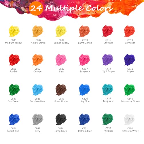 Caliart 24 Colors Acrylic Paint Set with 12 Brushes - color: Regular, size: 2 Fl Oz (Pack of 24)