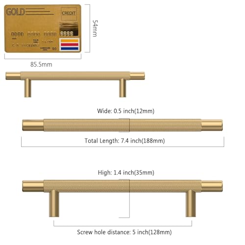 Amerdeco 10 Pack Champagne Bronze Knurled Cabinet Pulls 5 Inch Hole Centers Kitchen Cabinet Handles Hardware Kitchen Handles for Cabinets Handles IH0006 - color: Champagne Bronze, size: 5"/128MM Hole Center