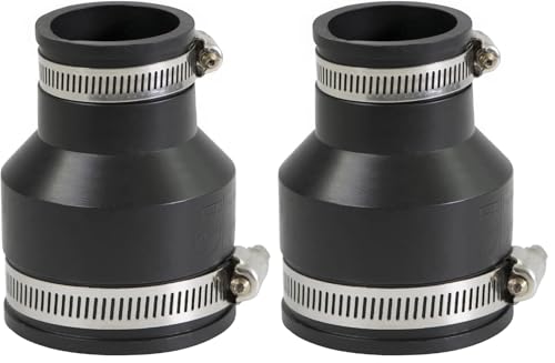 Supply Giant 6I52 Flexible PVC Reducing Coupling with Stainless Steel Clamps, 2.4" x 1.6" Inner Diameter for 2" x 1-1/4 Nominal Pipe, Black (Pack of 2) - size: 2 x 1-1/4 (Pack of 2)
