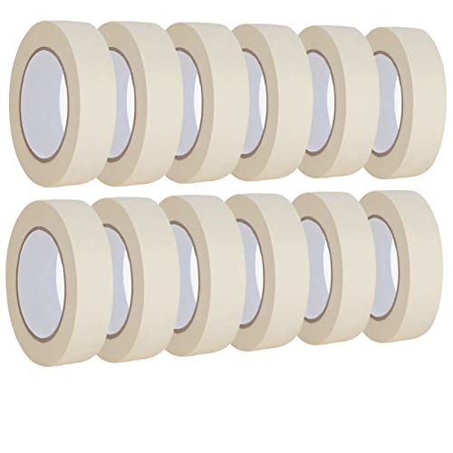Lazybug studio Masking Tape 1 inch 12 Pack, Adhesive Painting Tape Bulk for General Purpose Use, 1 inch x 55 Yards x 12 Rolls, 660 Yards in Total - size: 1 Inch Wide